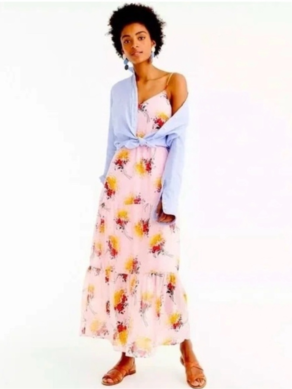 J. Crew Pink Floral Midi Slip Dress with Spaghetti Straps Size 2